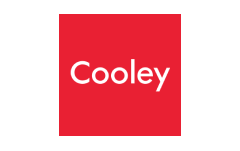 A red square with the word cooley in white.