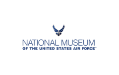 A blue and white logo of the national museum of the united states air force.