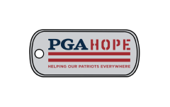 A dog tag with the words " pga hope " on it.