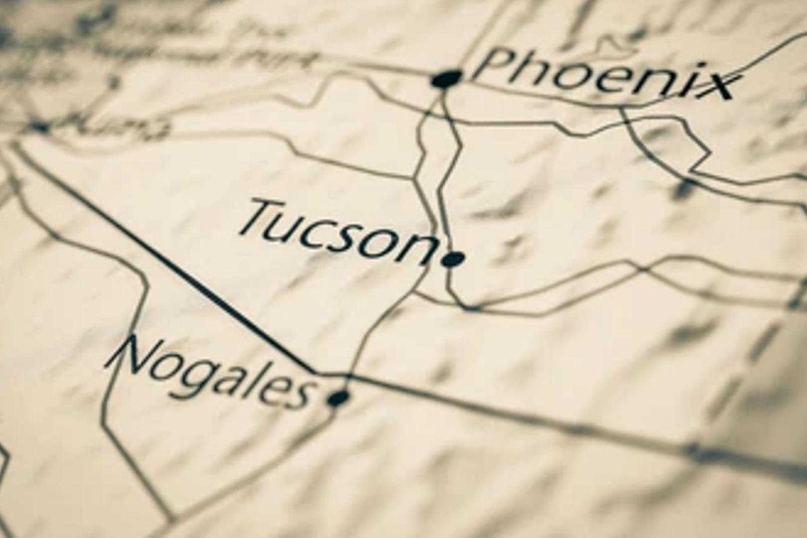 A close up of the city map of tucson