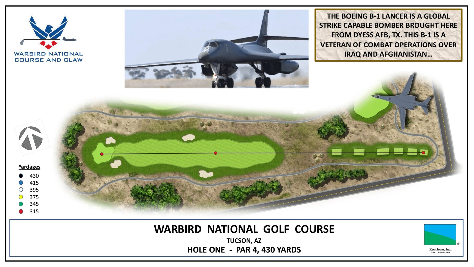 A drawing of the golf course and the plane.