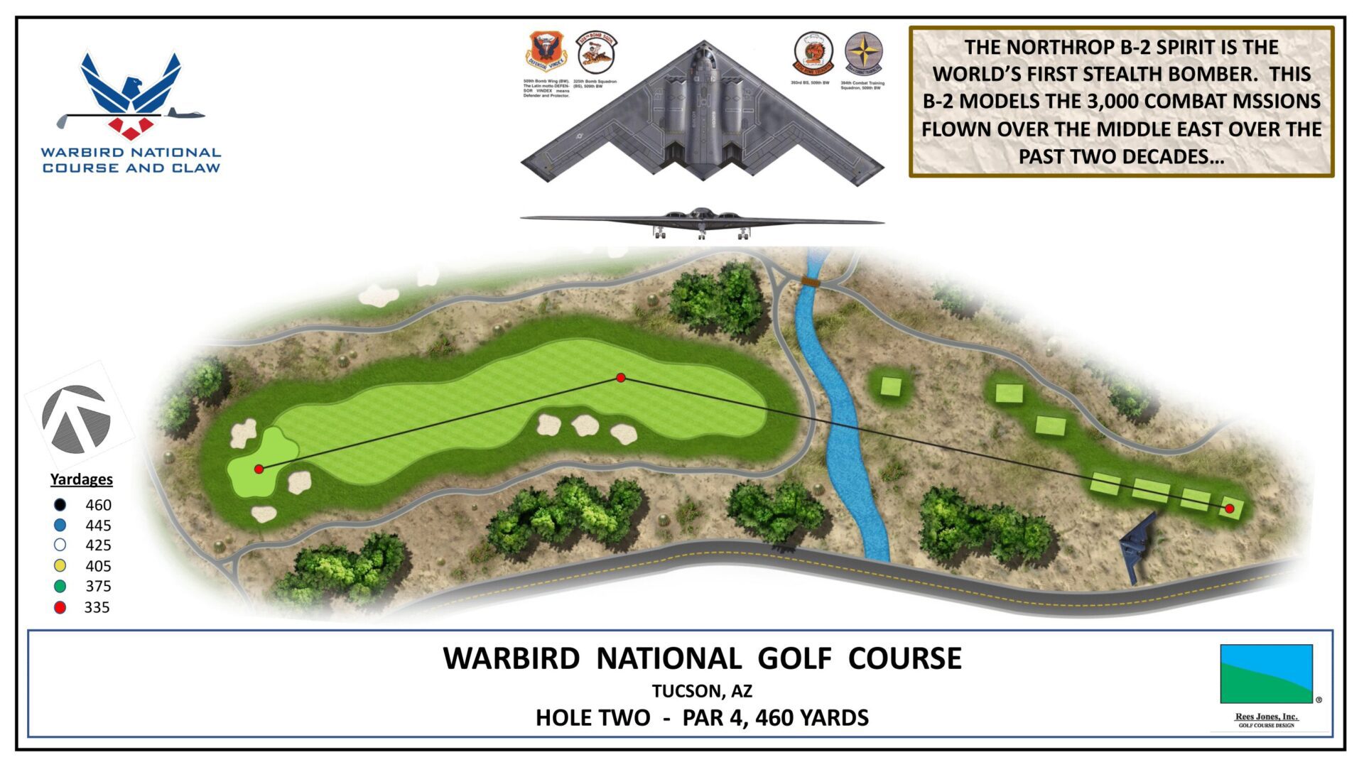 A golf course map of the hole two.