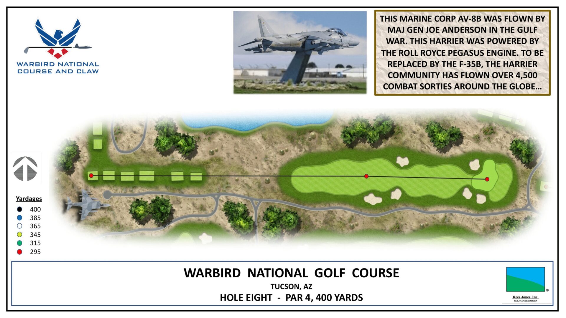 A drawing of the golf course with an airplane in the background.