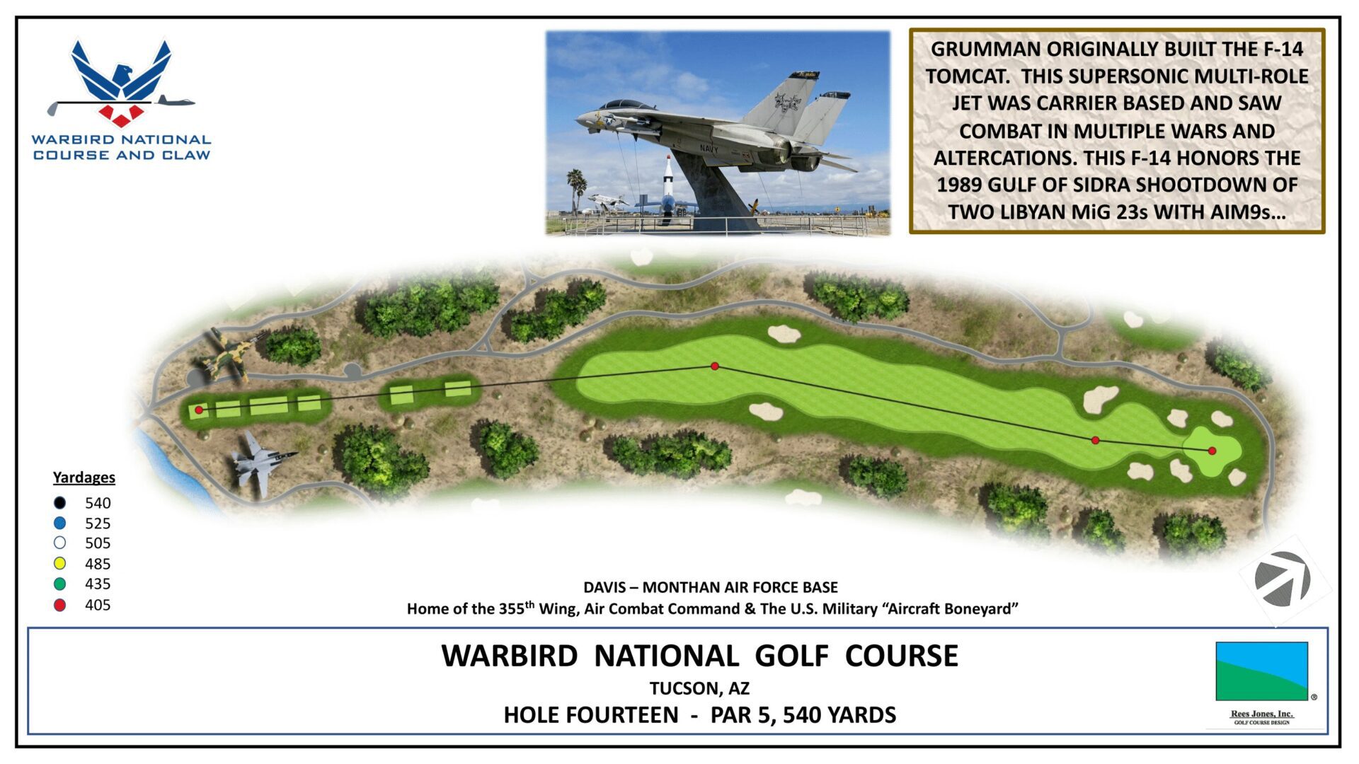 A drawing of the golf course with an airplane flying over it.