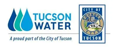 A blue and white logo for tucson water.