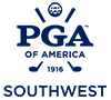 A green square with the pga of america southwest logo.